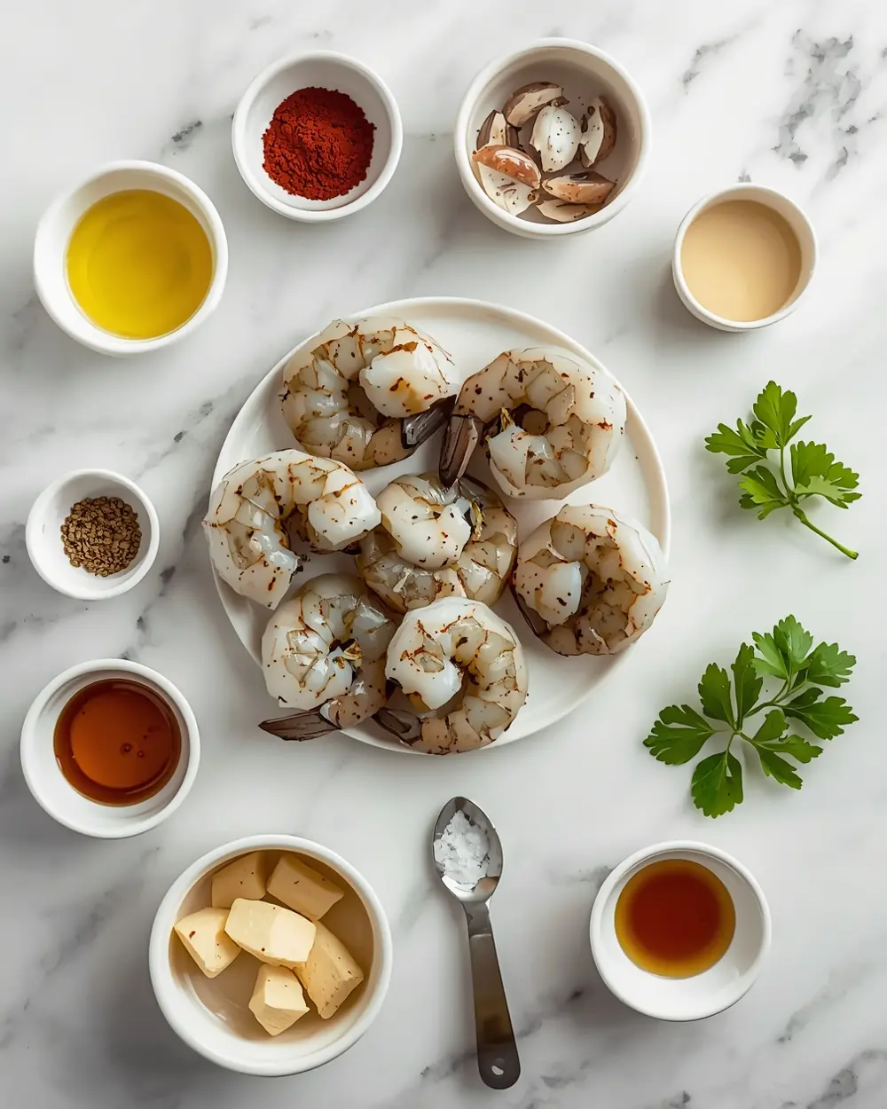 Ingredients for elegant grilled shrimp skewers summer