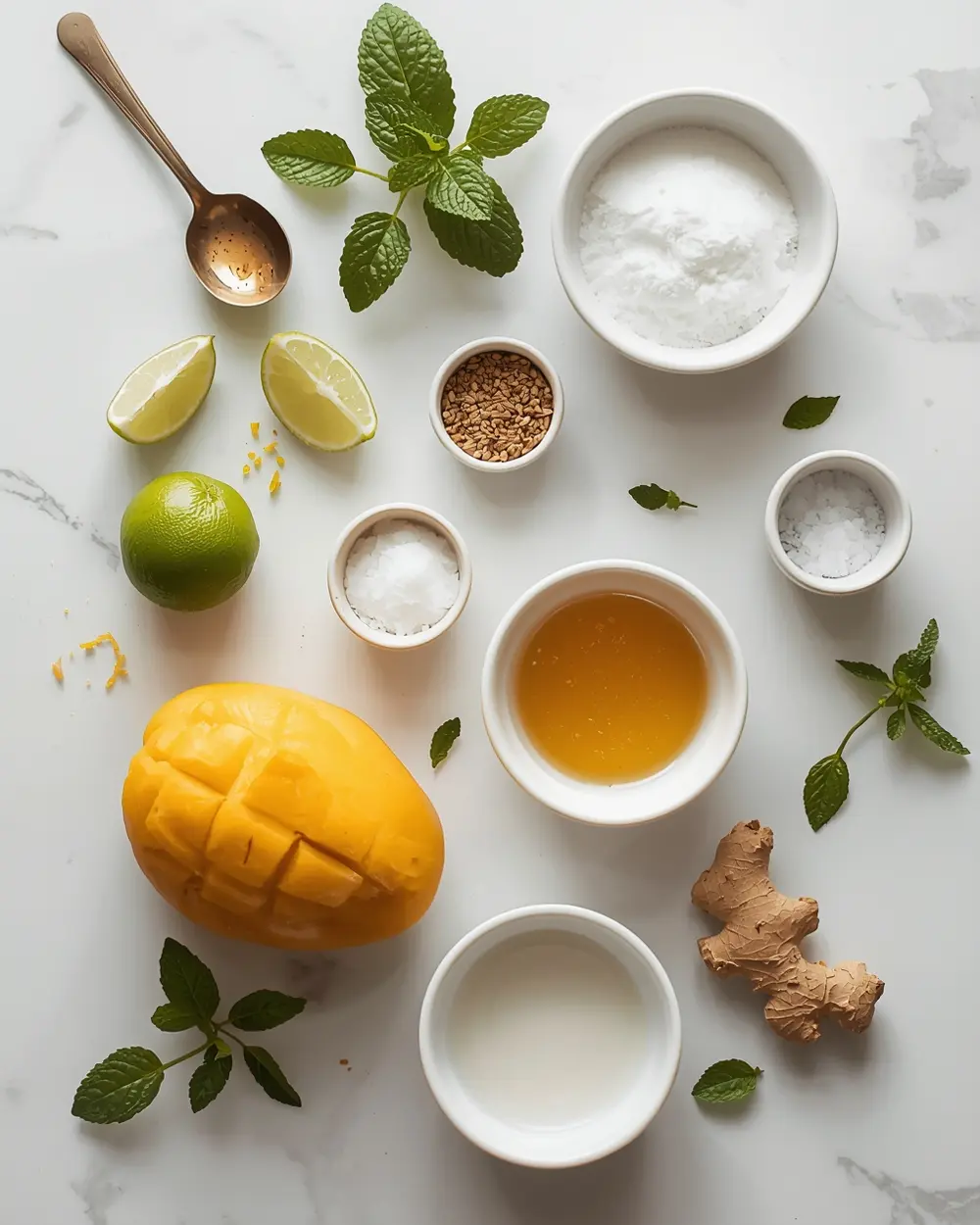 Ingredients for elegant homemade mango sorbet