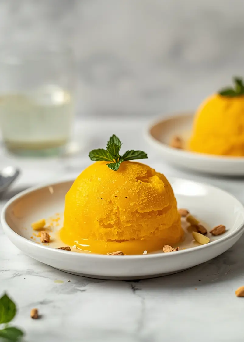 elegant homemade mango sorbet ready to serve