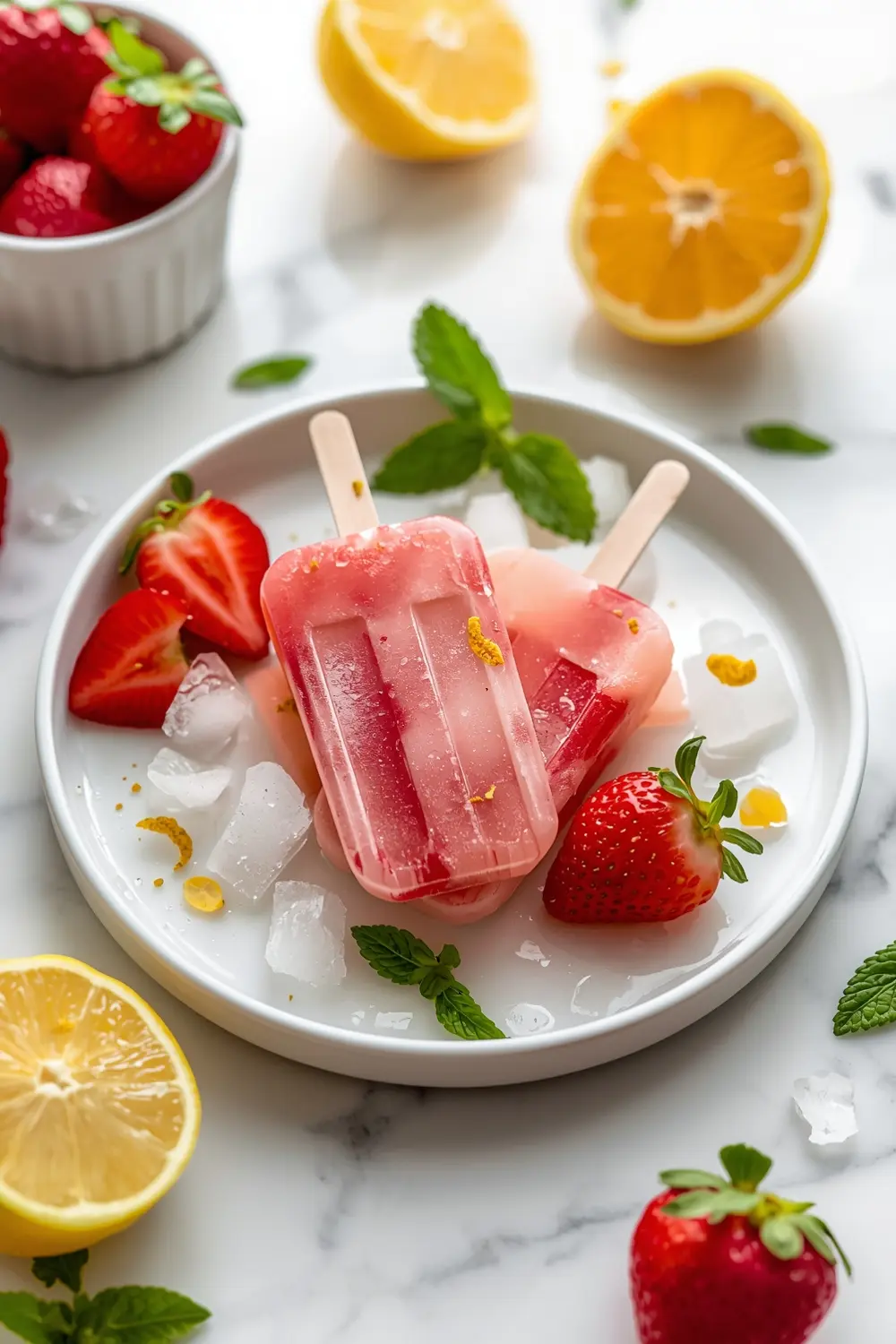 elegant homemade strawberry popsicles