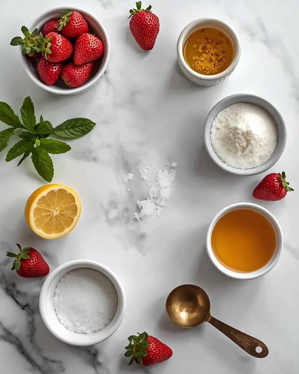 Ingredients for elegant homemade strawberry popsicles