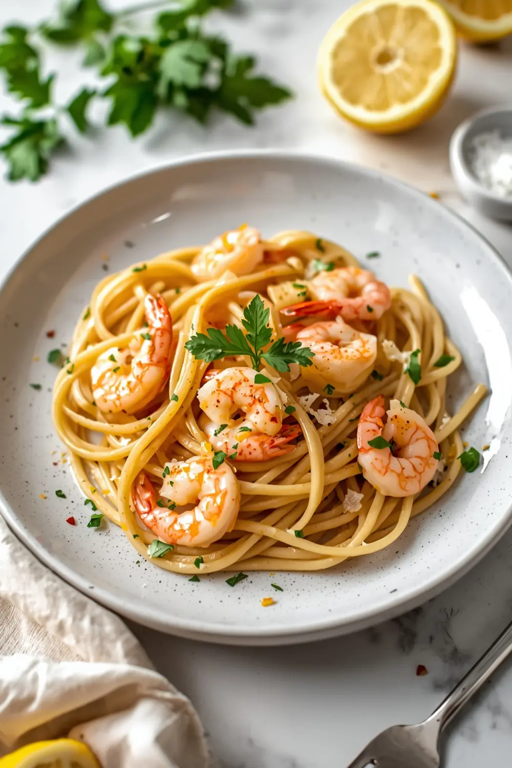 elegant lemon garlic shrimp pasta