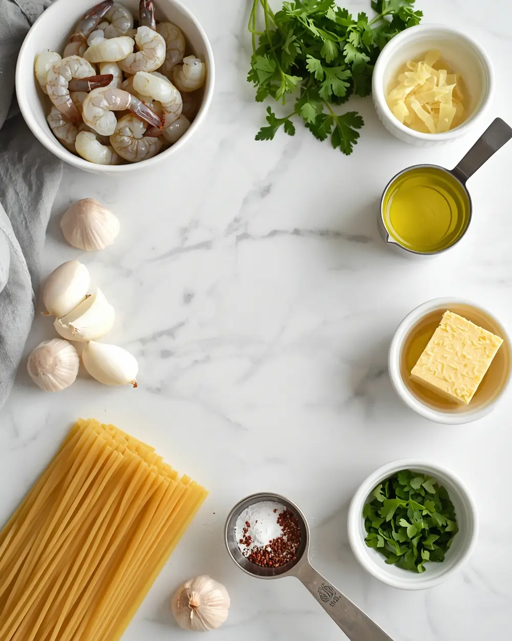 Ingredients for elegant lemon garlic shrimp pasta