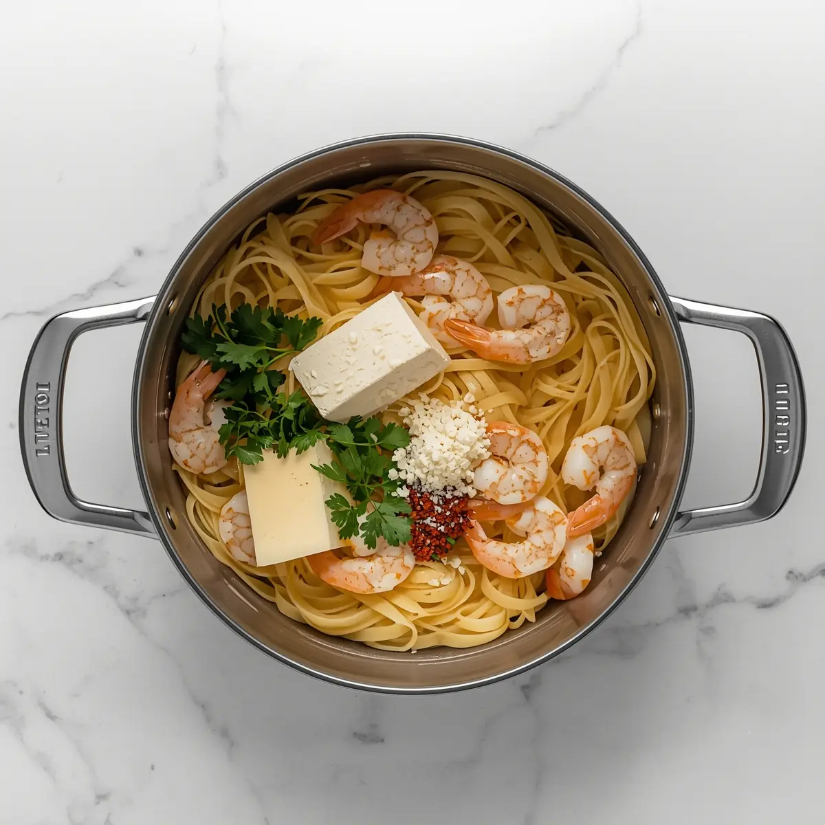 Cooking instructions for elegant lemon garlic shrimp pasta
