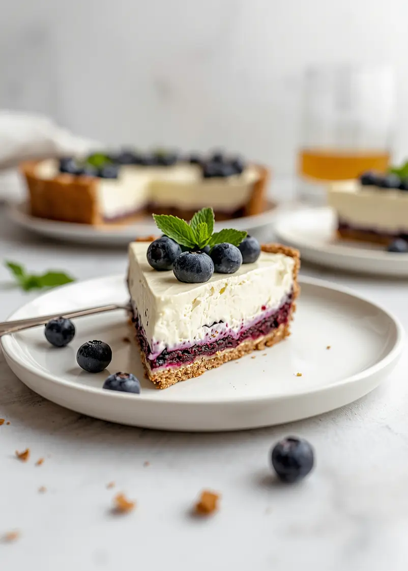 elegant no bake blueberry cream pie ready to serve