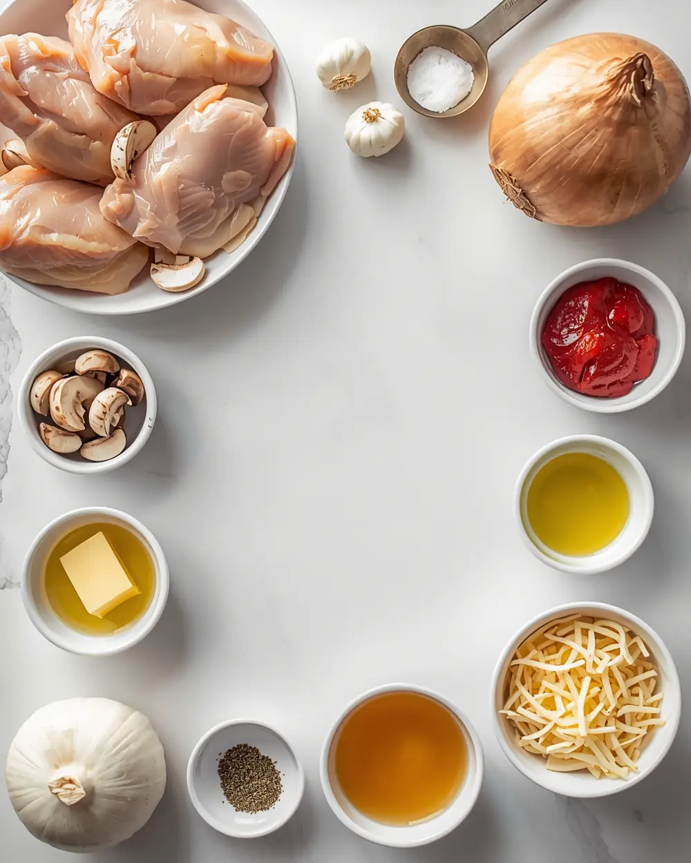Ingredients for elegant one pan chicken mushroom