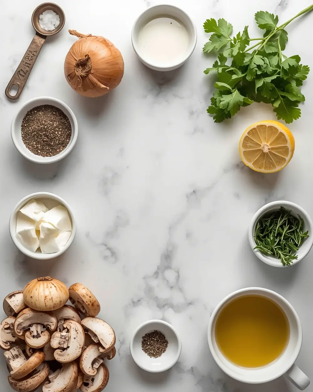 Ingredients for elegant one pan chicken mushroom