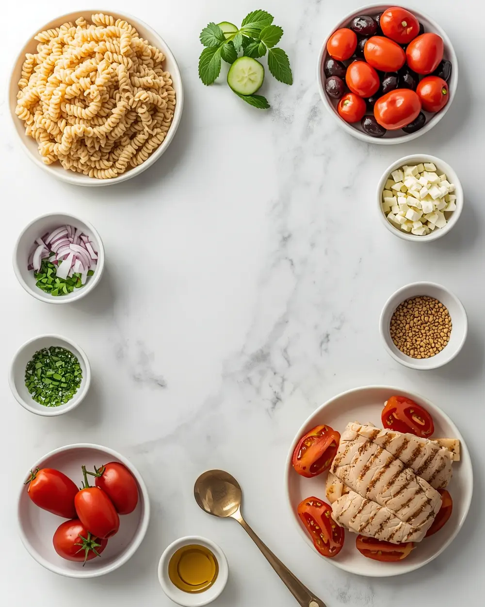 Ingredients for elegant orzo salad summer