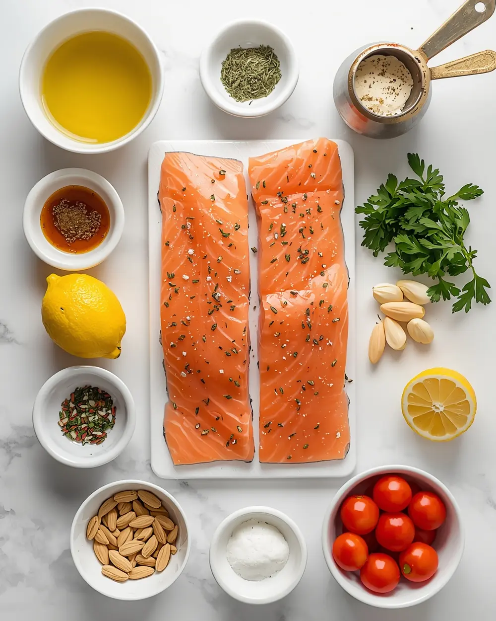 Ingredients for elegant sheet pan salmon weeknight