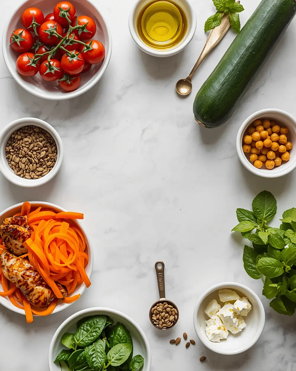 Ingredients for elegant summer Buddha bowl