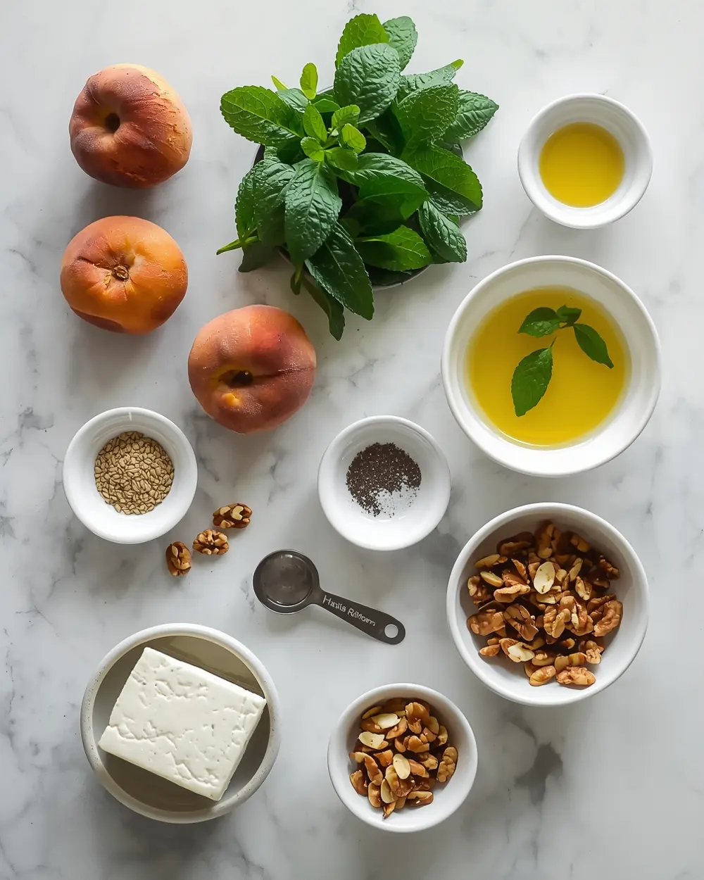 Ingredients for elegant summer grilled peach salad