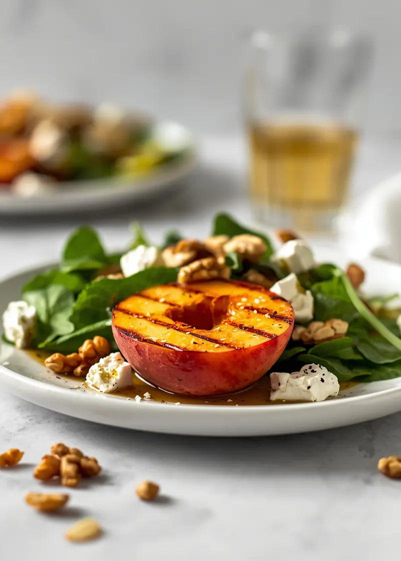 elegant summer grilled peach salad ready to serve