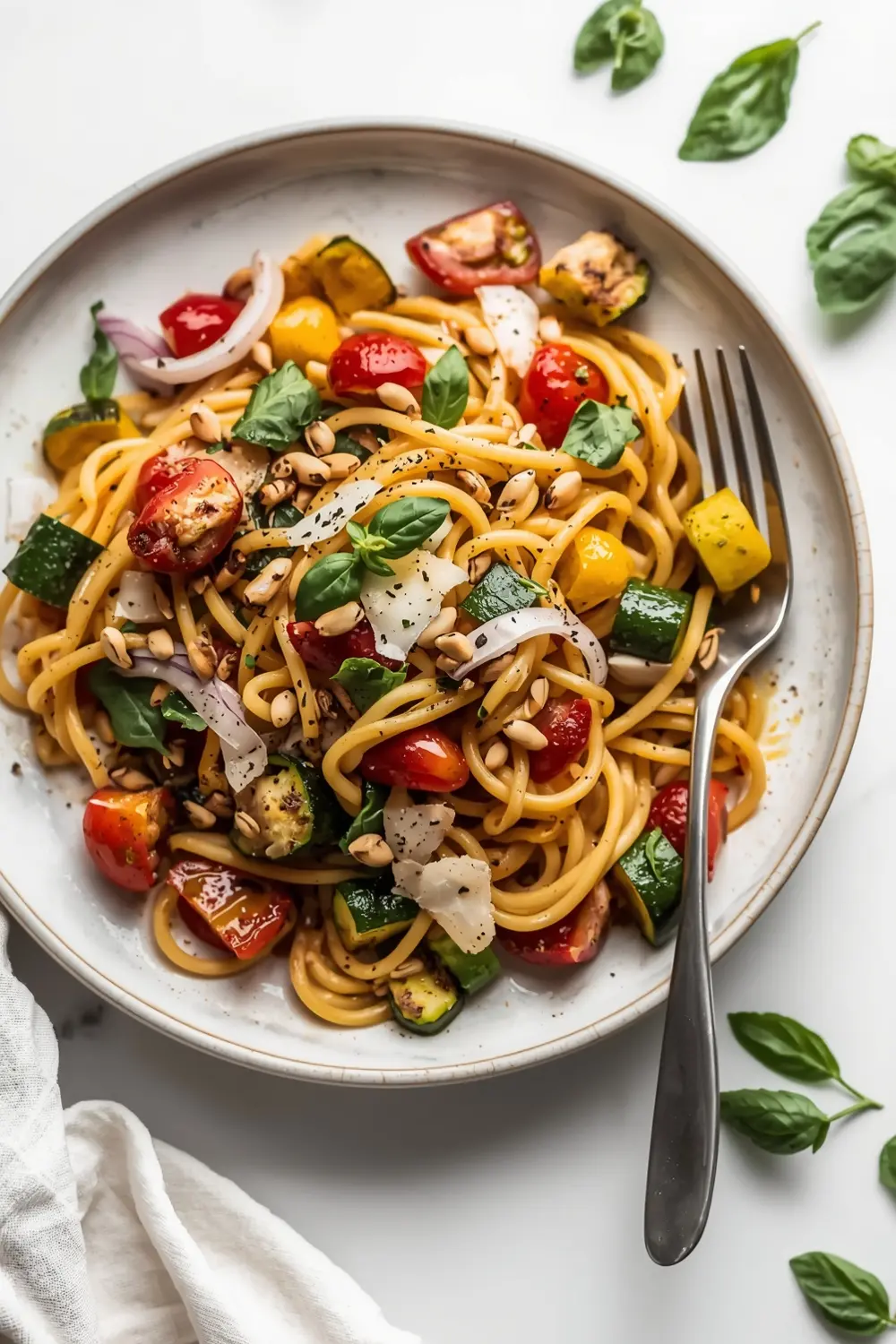 elegant summer pasta with roasted vegetables