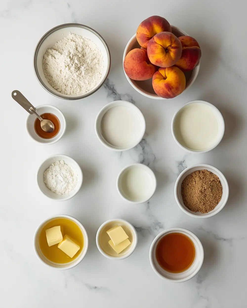 Ingredients for elegant summer peach upside down cake