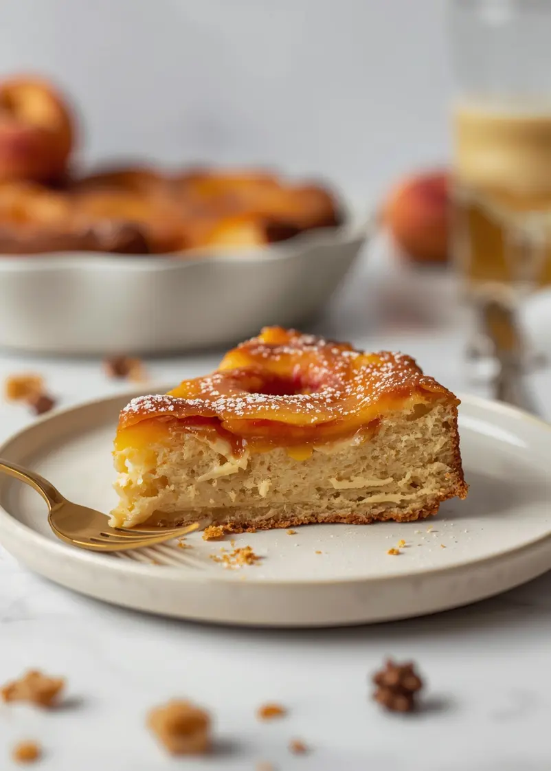 elegant summer peach upside down cake ready to serve