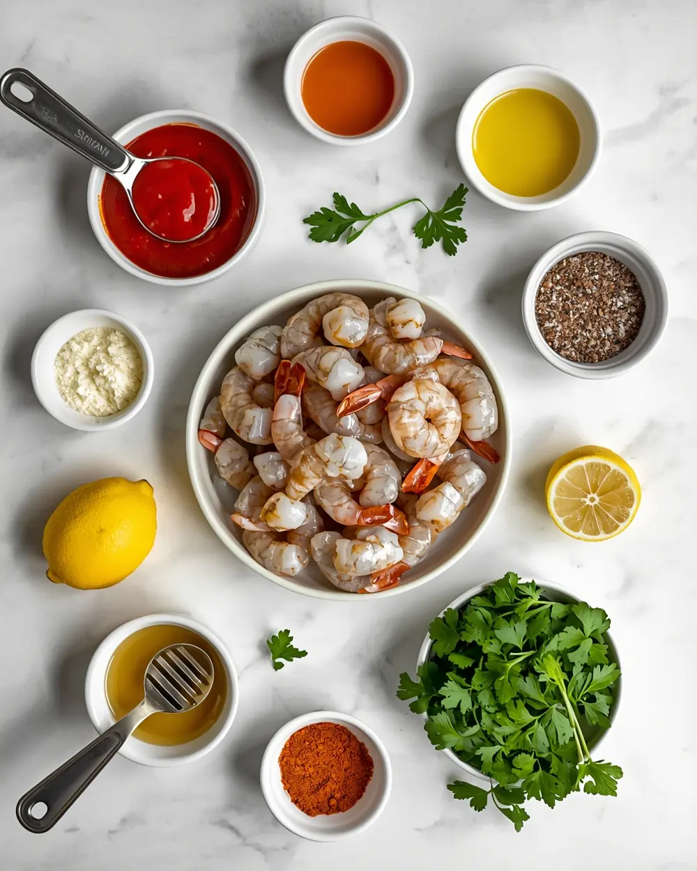 Ingredients for elegant summer shrimp cocktail