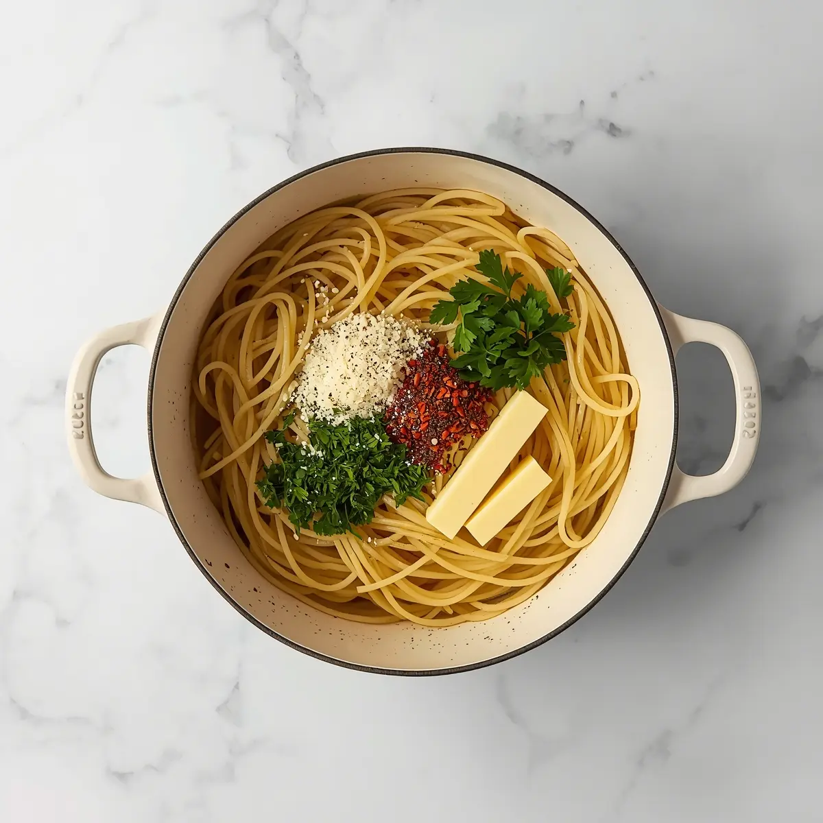 Cooking instructions for elegant summer spaghetti aglio olio