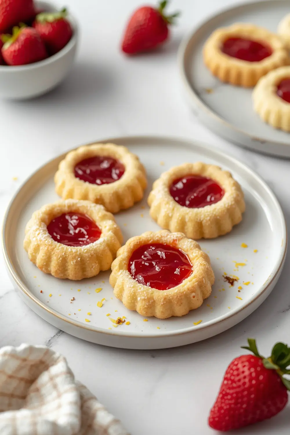elegant summer strawberry thumbprint cookies