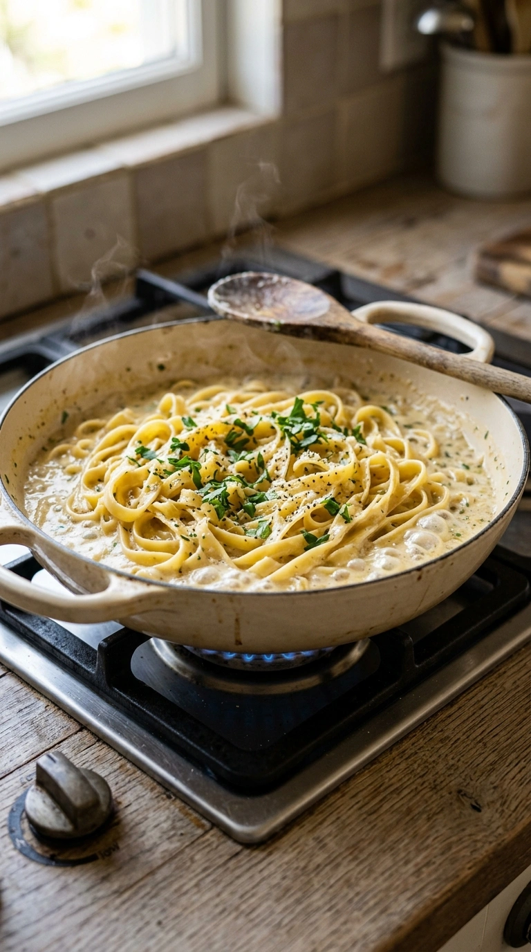 Cooking instructions for beautiful fettuccine alfredo elegant