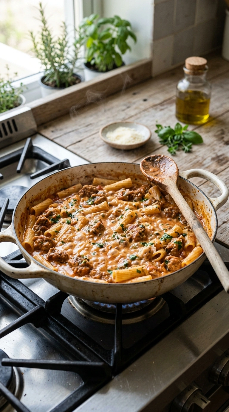 Cooking instructions for elegant Italian sausage pasta