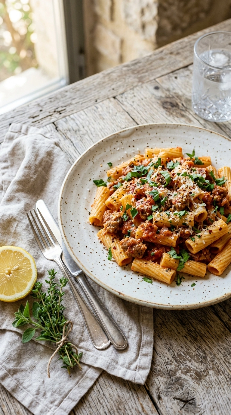 elegant Italian sausage pasta ready to serve