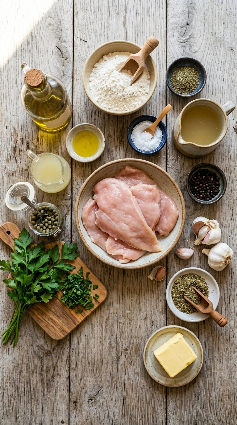 Ingredients for beautiful chicken piccata elegant