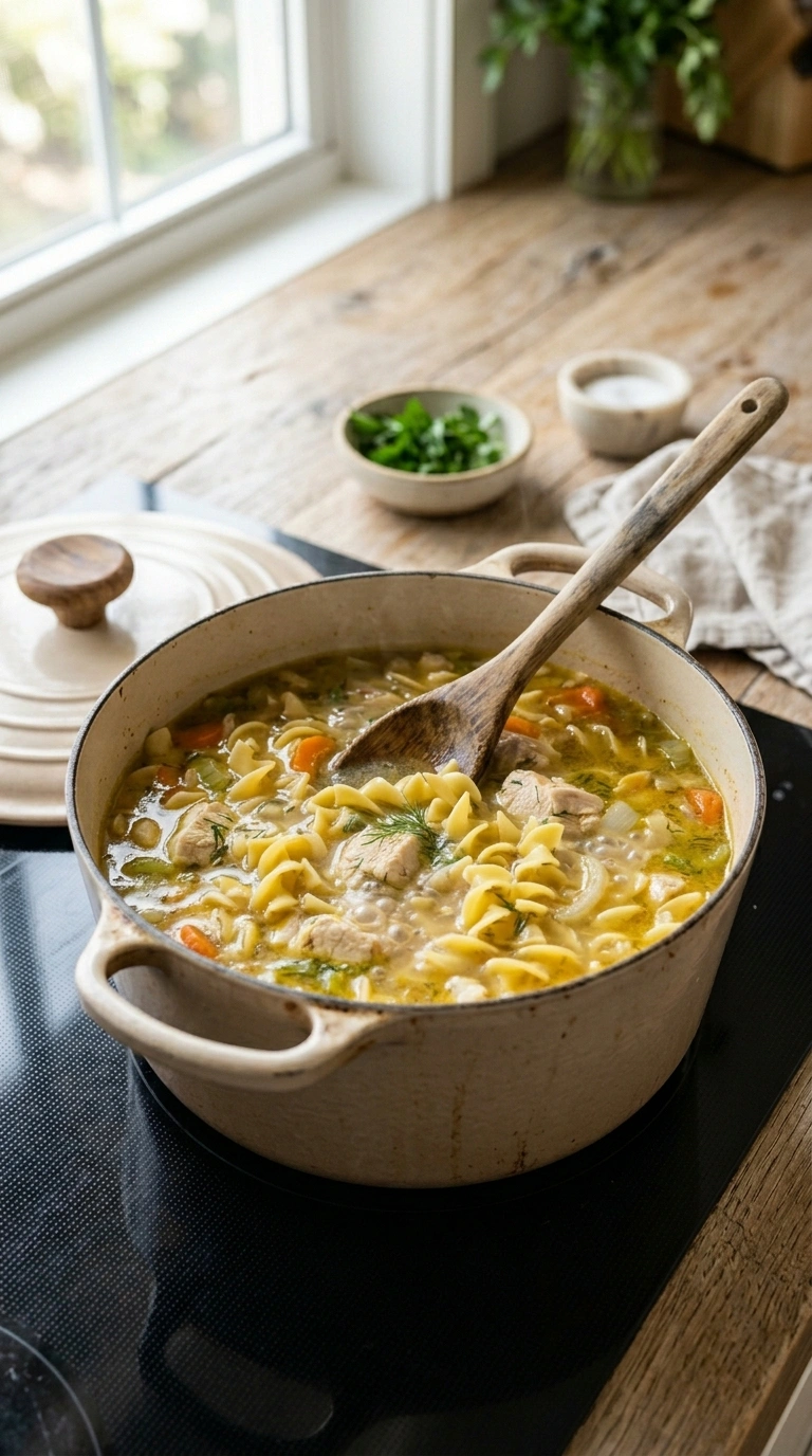 Cooking instructions for beautiful summer chicken noodle soup