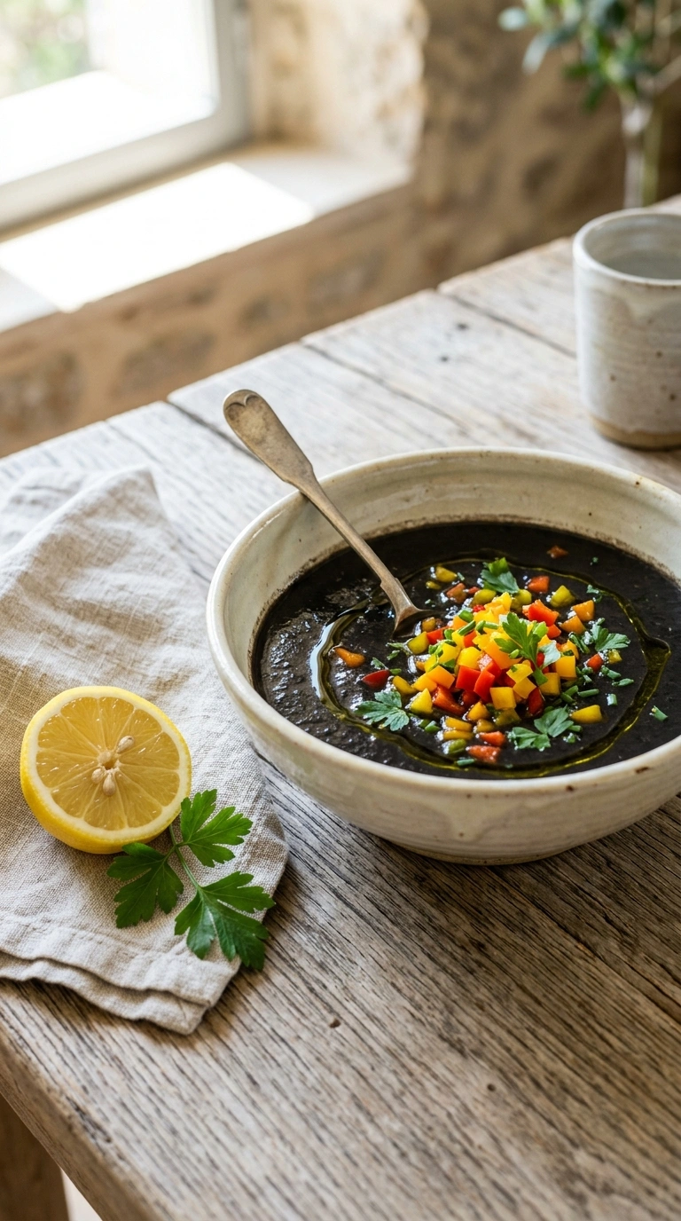 elegant summer black bean soup ready to serve