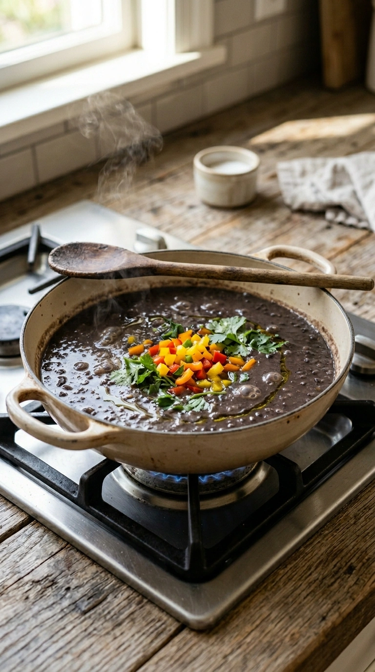 Cooking instructions for elegant summer black bean soup