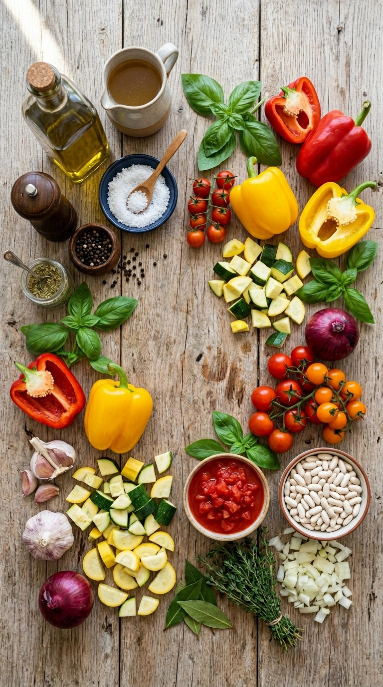 Ingredients for beautiful summer vegetable stew