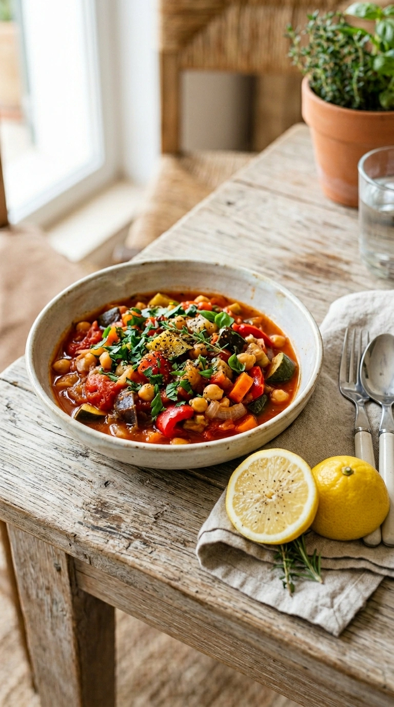 beautiful summer vegetable stew ready to serve
