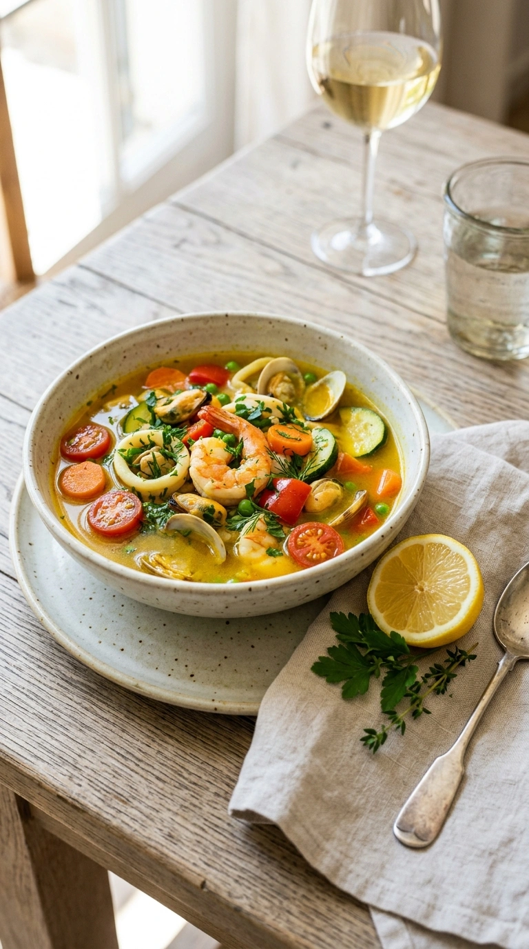 beautiful summer seafood stew ready to serve