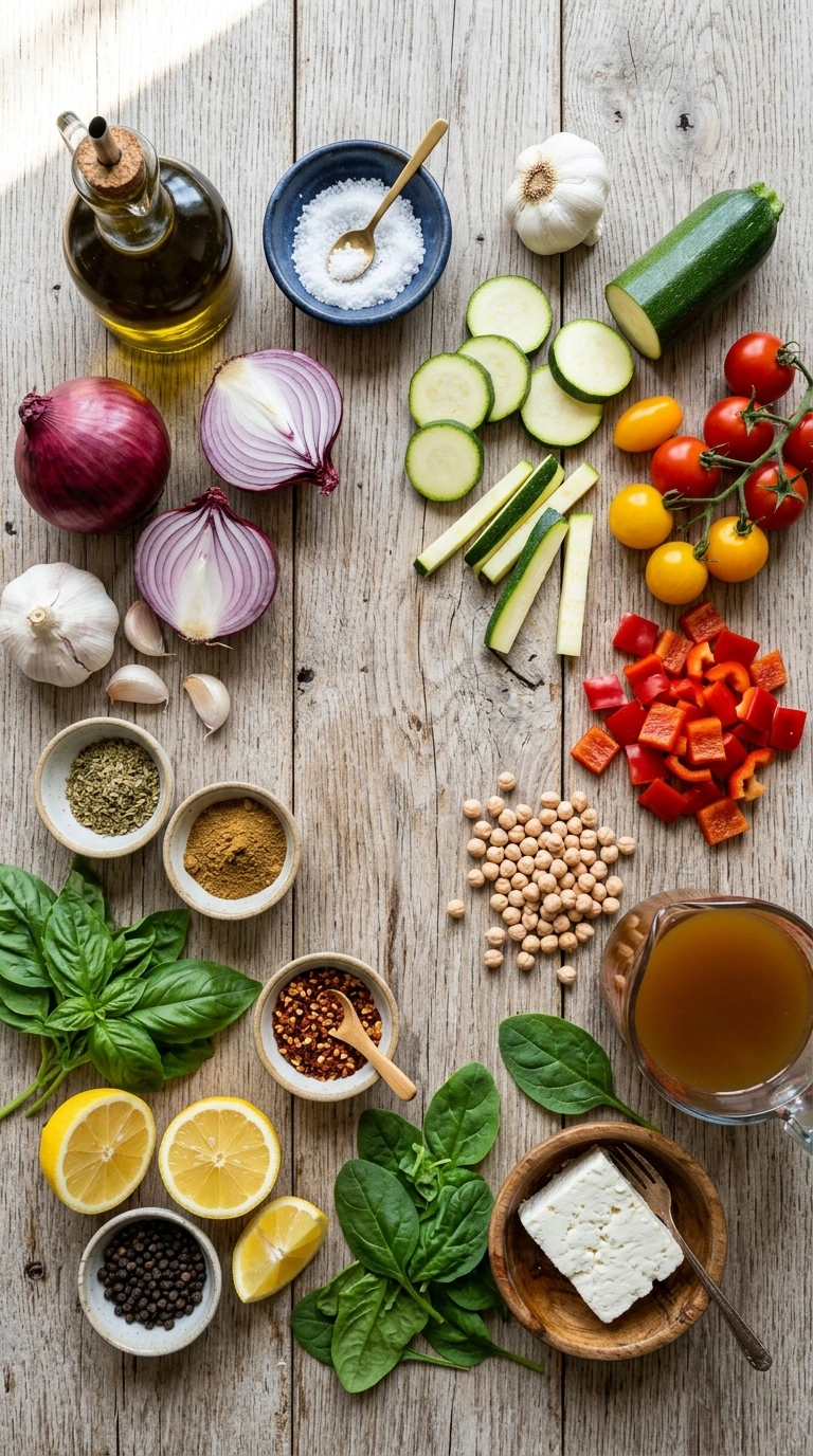 Ingredients for elegant summer chickpea stew