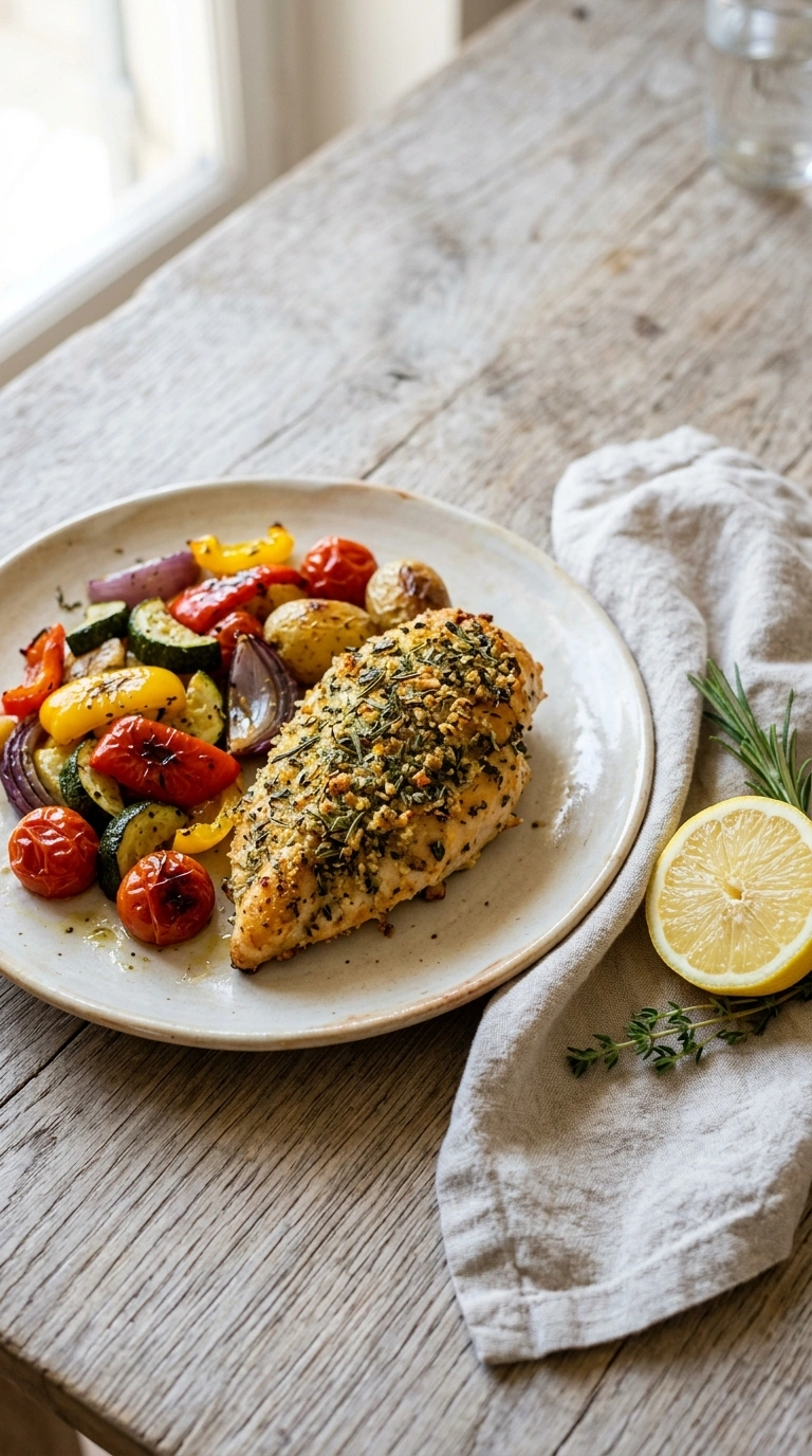 elegant sheet pan pesto chicken ready to serve