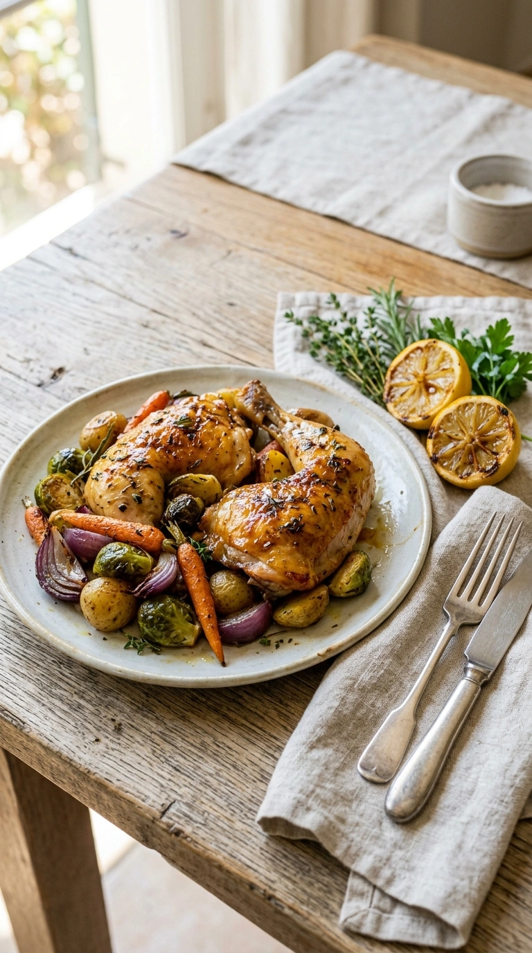 beautiful sheet pan honey mustard chicken ready to serve