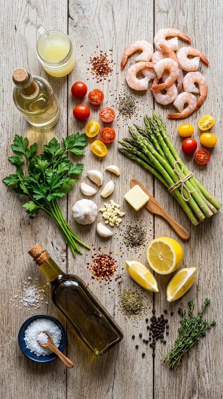 Ingredients for stunning sheet pan garlic shrimp