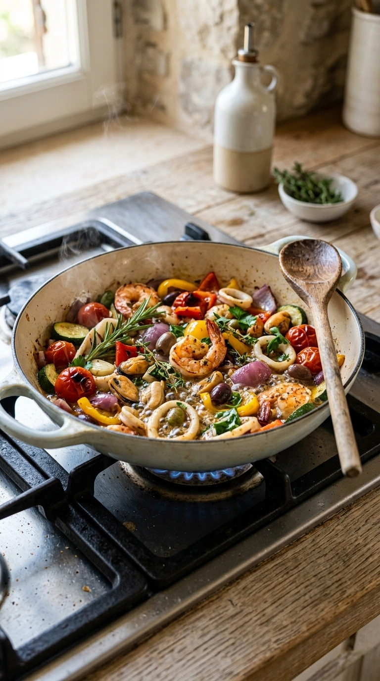 Cooking instructions for stunning sheet pan Mediterranean seafood