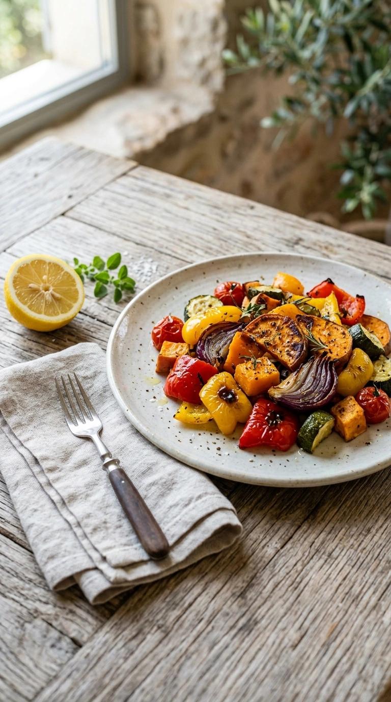 beautiful sheet pan roasted vegetables ready to serve