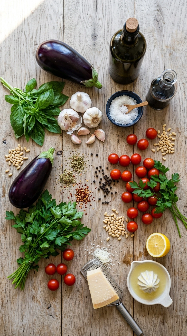 Ingredients for stunning sheet pan eggplant summer