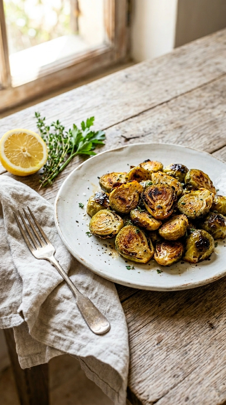 beautiful sheet pan brussels sprouts ready to serve