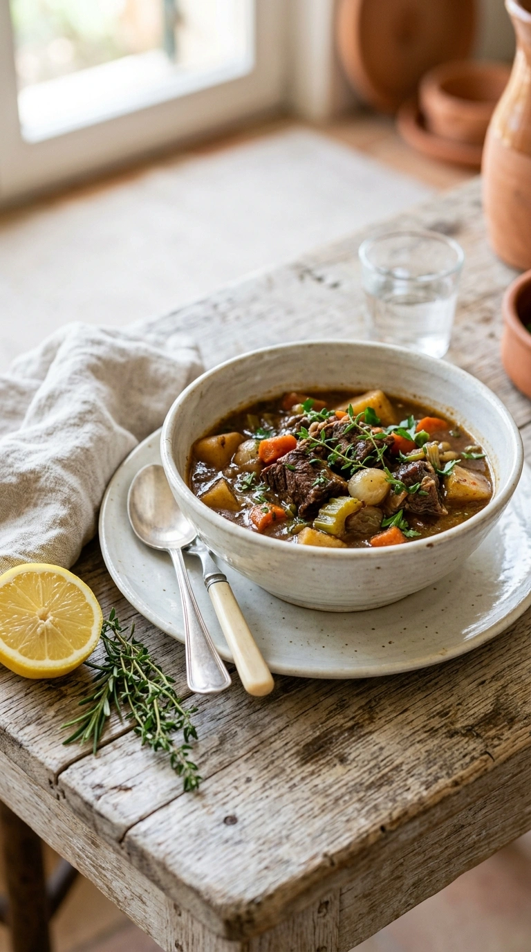 beautiful slow cooker beef stew ready to serve