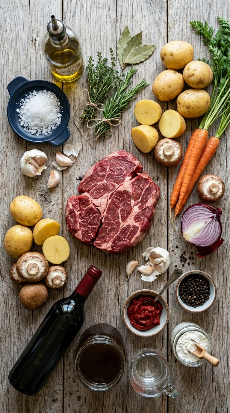 Ingredients for beautiful slow cooker beef stew