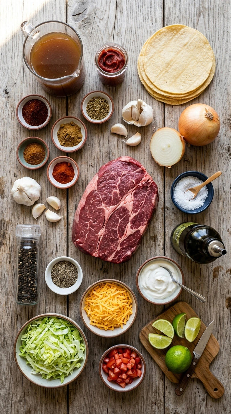 Ingredients for beautiful slow cooker beef tacos