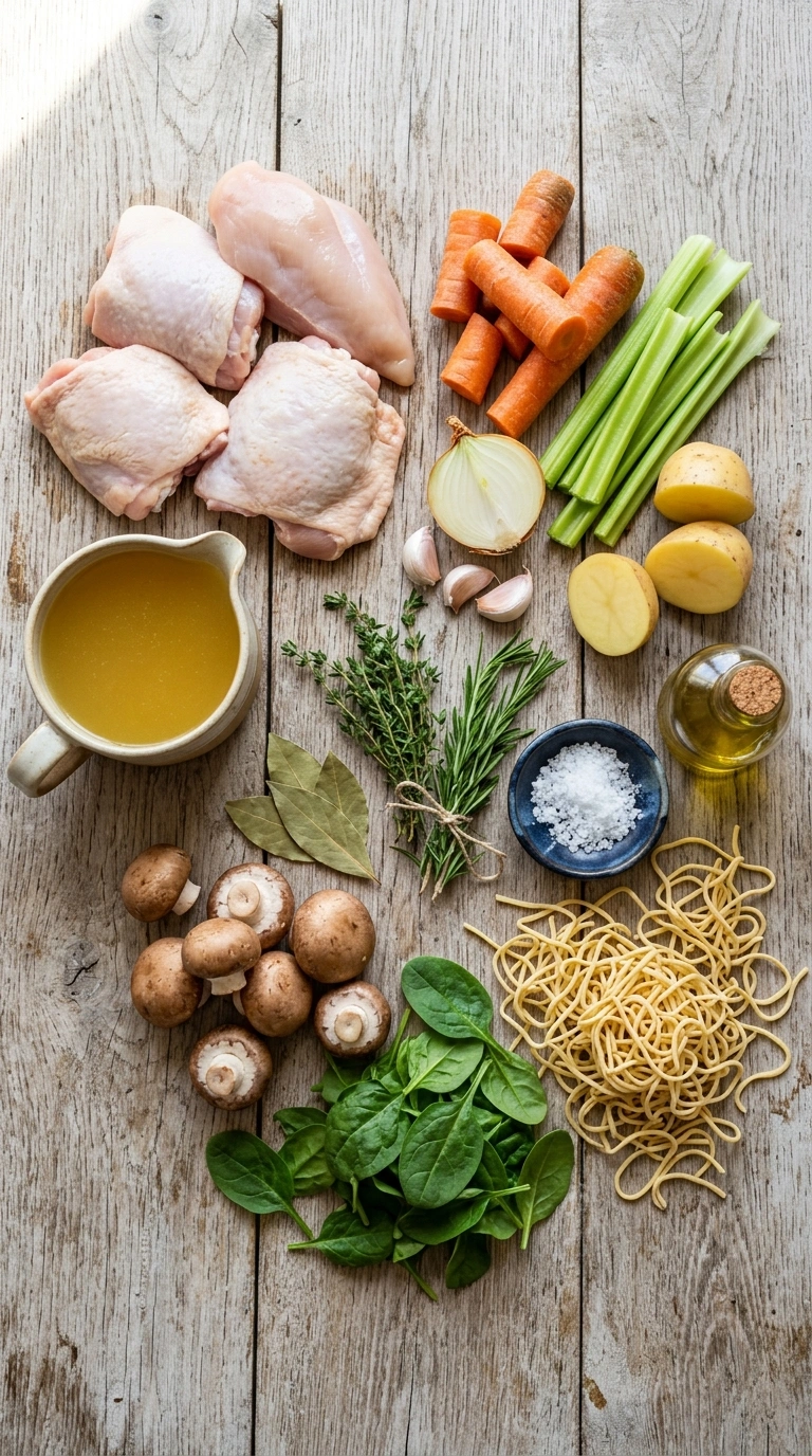 Ingredients for elegant slow cooker chicken soup