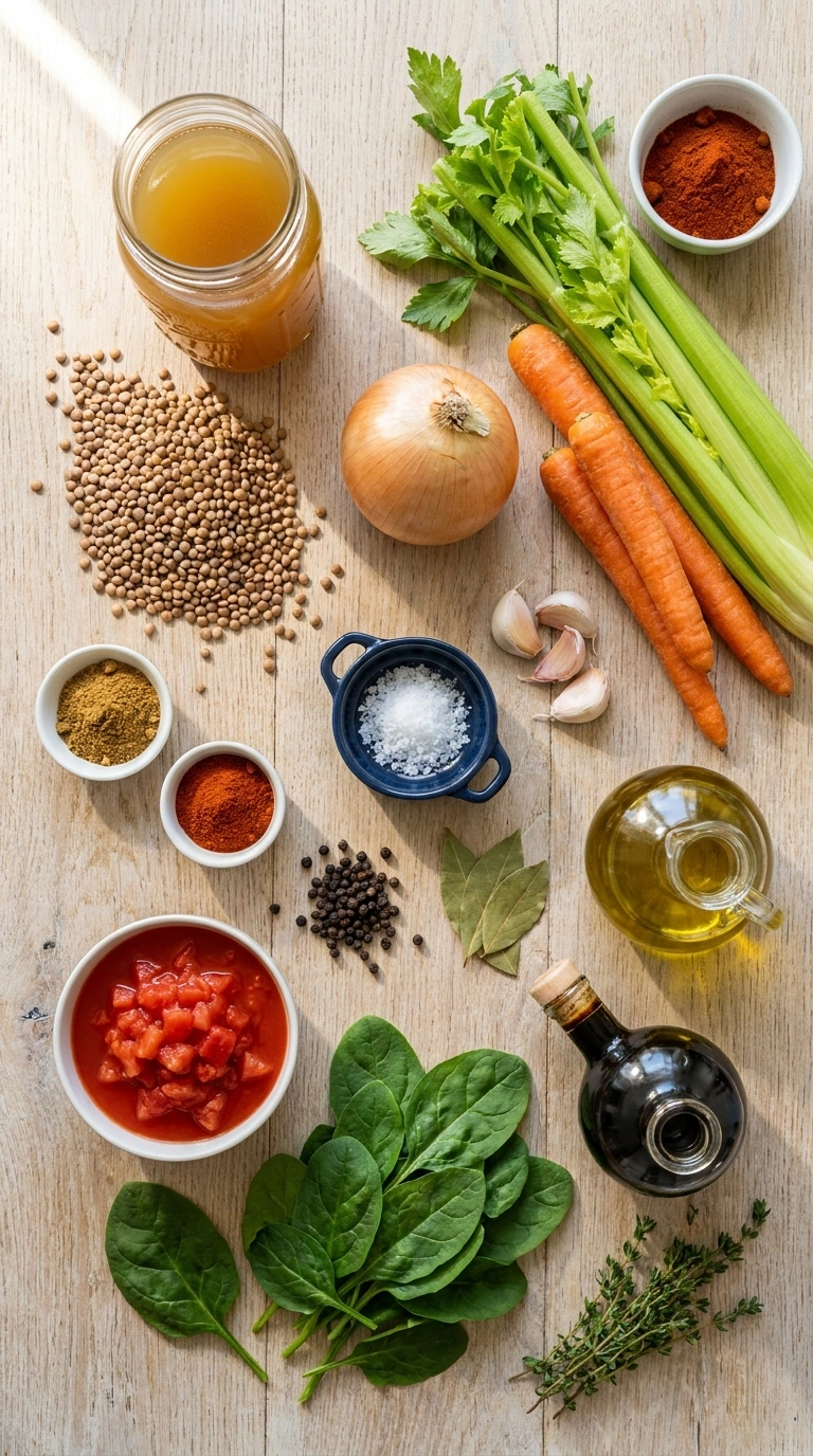 Ingredients for beautiful slow cooker lentil soup