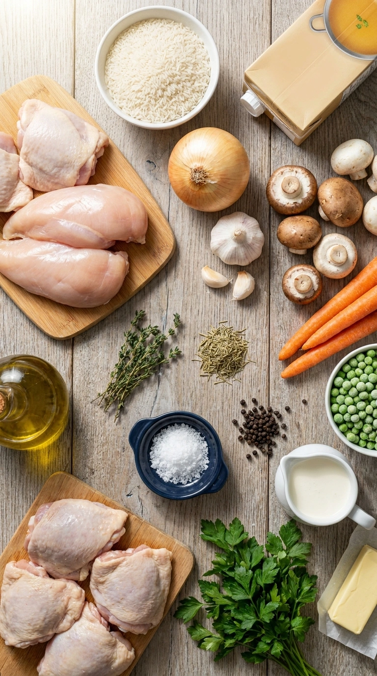Ingredients for stunning slow cooker chicken and rice