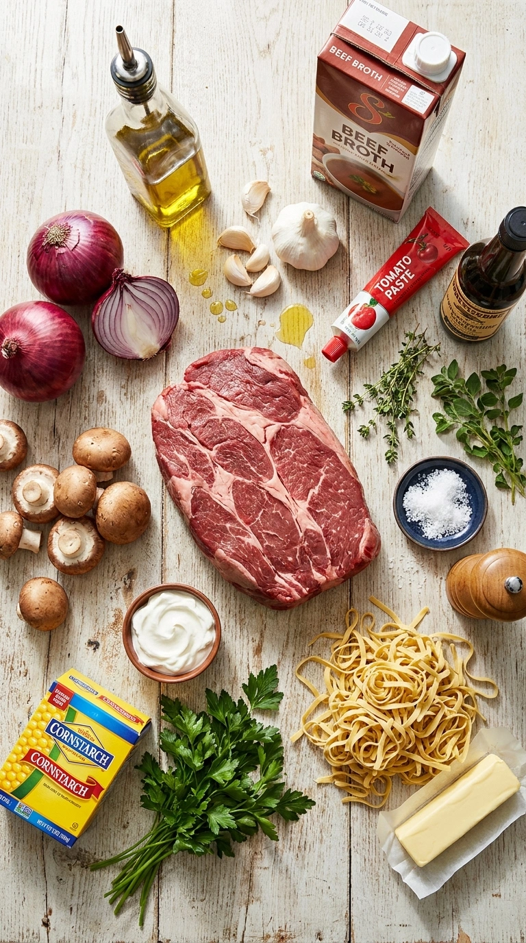 Ingredients for beautiful slow cooker beef stroganoff