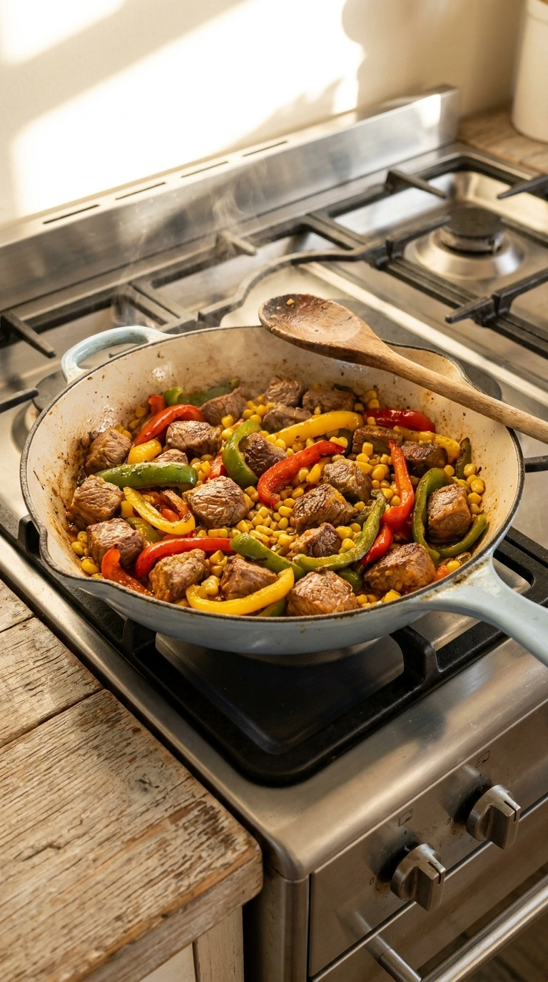Cooking instructions for beautiful ground beef taco skillet