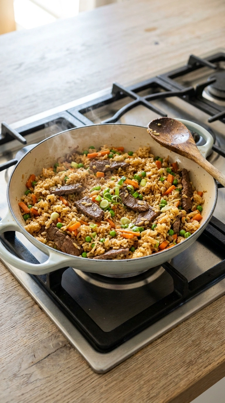 Cooking instructions for stunning ground beef fried rice