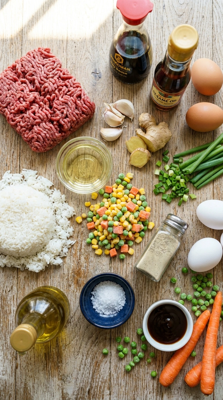Ingredients for stunning ground beef fried rice
